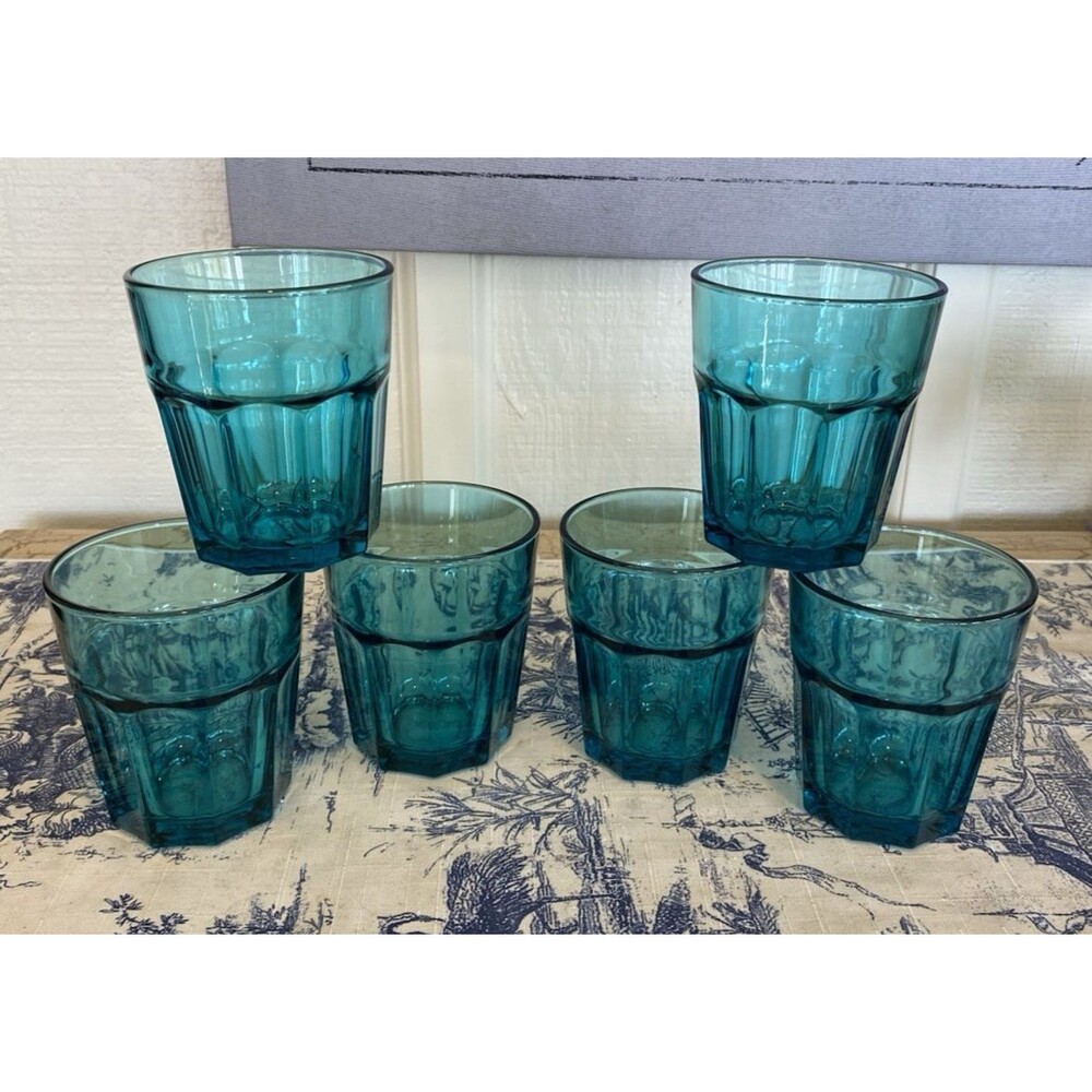 Ikea POKUL Blue Turquoise Drinking Glasses Lowball 3 7/8" Bulgaria Set of 6